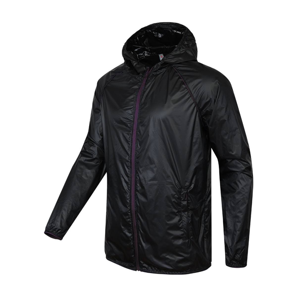 Front-facing view of a lightweight, white unisex hooded windcheater jacket. It highlights a sleek black central zipper, comfortable raglan sleeves, and practical side pockets, making it a perfect casual outer layer for summer wear jacket 0