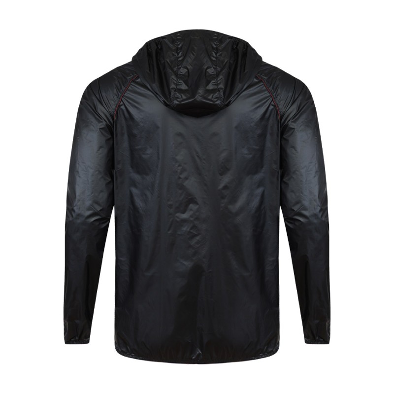 Front-facing view of a lightweight, white unisex hooded windcheater jacket. It highlights a sleek black central zipper, comfortable raglan sleeves, and practical side pockets, making it a perfect casual outer layer for summer wear jacket 1