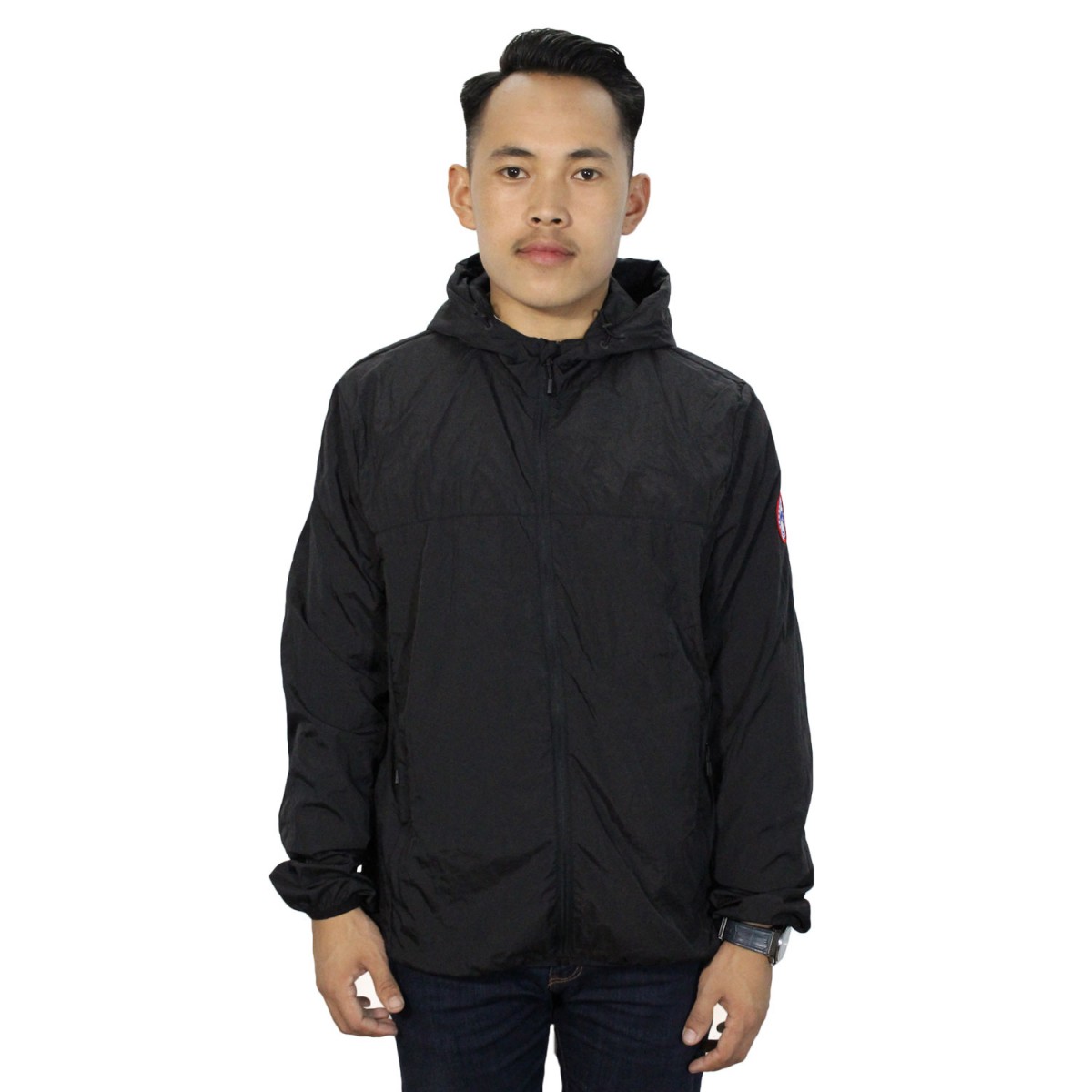 black and lime green windbreaker