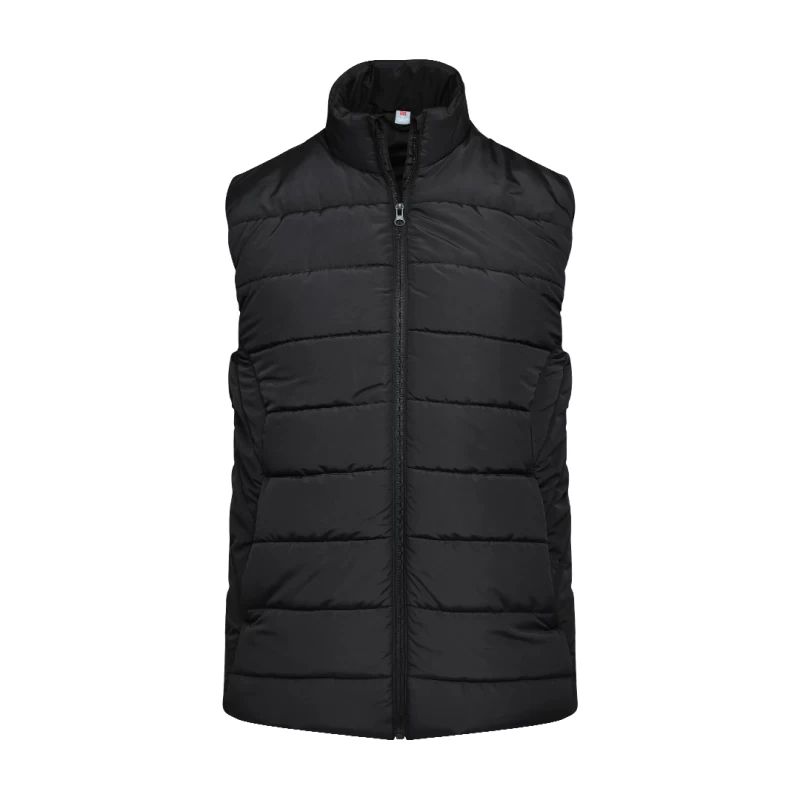 Black Classic Puffer Half Jacket by KTM CTY, sleeveless quilted vest with stand collar, full front zip and side pockets