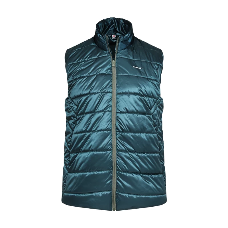 Black Classic Puffer Half Jacket by KTM CTY, sleeveless quilted vest with stand collar, full front zip and side pockets