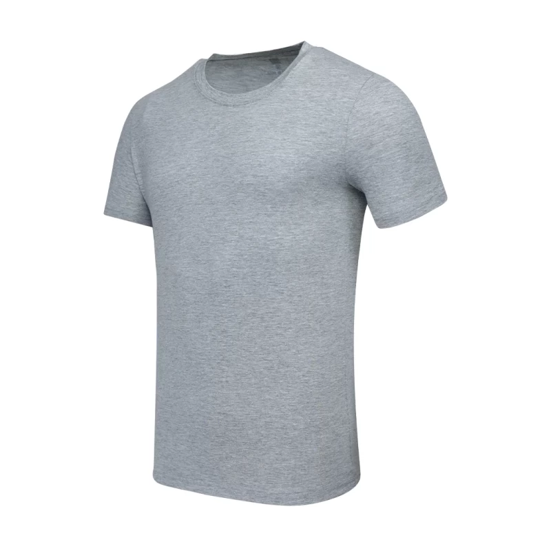 A female and male model standing back-to-back wearing the unisex KTMCTY Core Flex Crew Neck T-Shirt; the woman is wearing light grey and the man is wearing black. 0