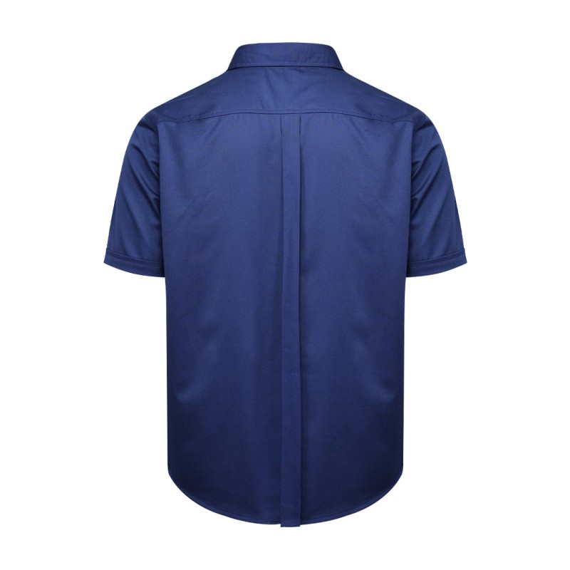 A male model showcasing a relaxed, comfortable fit in the dark blue KTM CTY oversize half sleeve button-down shirt, made from a breathable casual cotton fabric 1