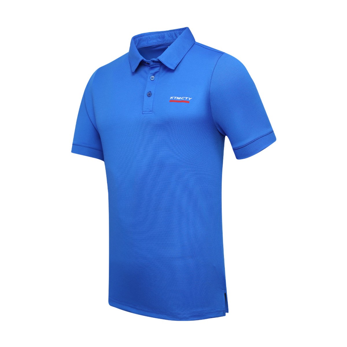 A man styling the forest green KTM CTY Pulse athletic polo tshirt, featuring a classic buttoned collar and short sleeves, paired comfortably with casual grey trousers 2