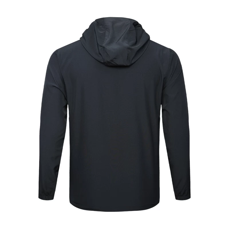 Male model wearing a light grey KTM CTY Swiftlayer Summer Wear Windcheater, a lightweight zip-up Windguard jacket featuring a hood, elastic cuffs, men's windproof windcheater for bike riding 1