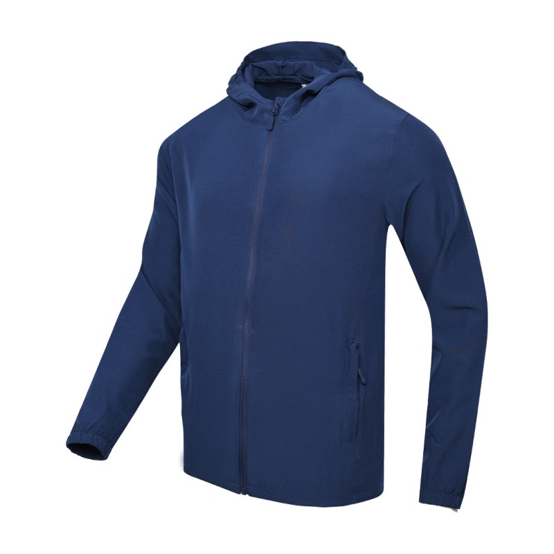 Male model wearing a light grey KTM CTY Swiftlayer Summer Wear Windcheater, a lightweight zip-up Windguard jacket featuring a hood, elastic cuffs, men's windproof windcheater for bike riding 2