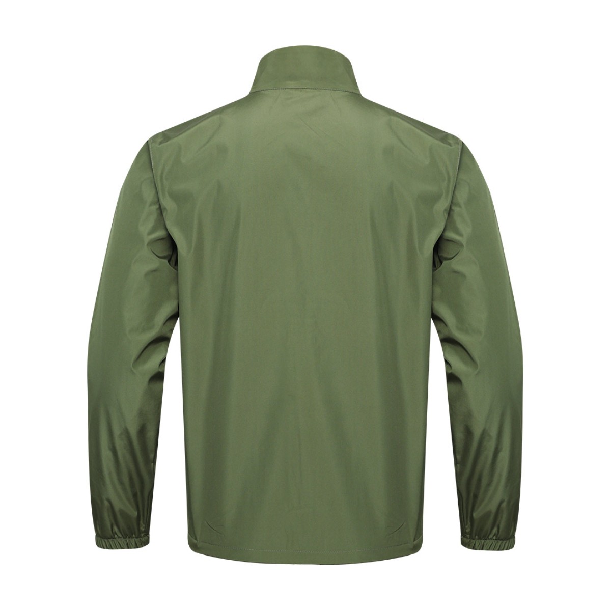 A male model wearing sunglasses looks off to the side while adjusting the collar of his olive green KTM CTY windbreaker, windcheater. The lightweight windguard jacket features a full-zip front, elastic cuffs, and a small white logo on the chest 1