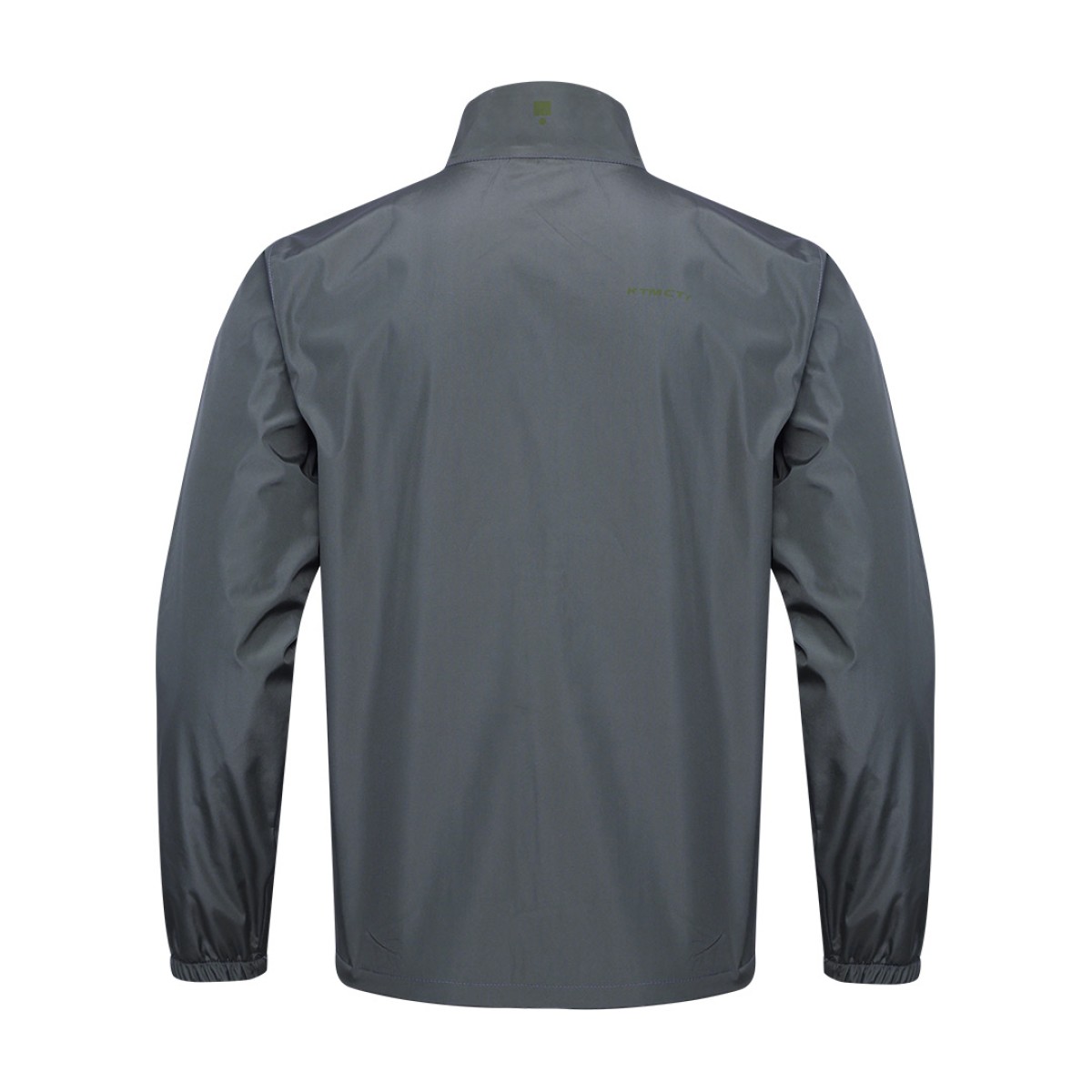 A male model wearing sunglasses looks off to the side while adjusting the collar of his olive green KTM CTY windbreaker, windcheater. The lightweight windguard jacket features a full-zip front, elastic cuffs, and a small white logo on the chest 3