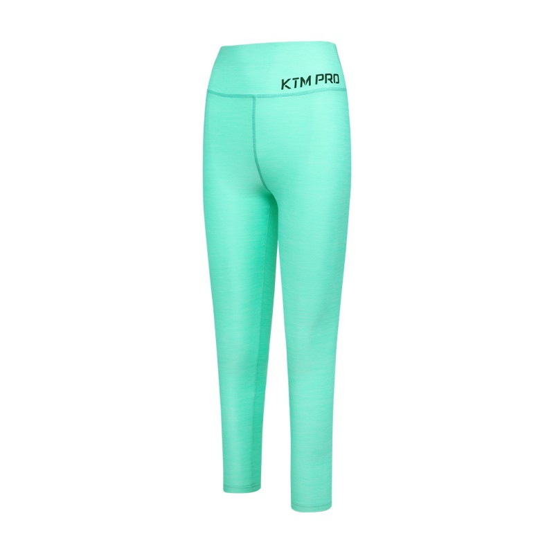 KTM PRO mint green high waisted leggings worn by female model during workout or at gym paired with black crop top and sneakers on white background 0