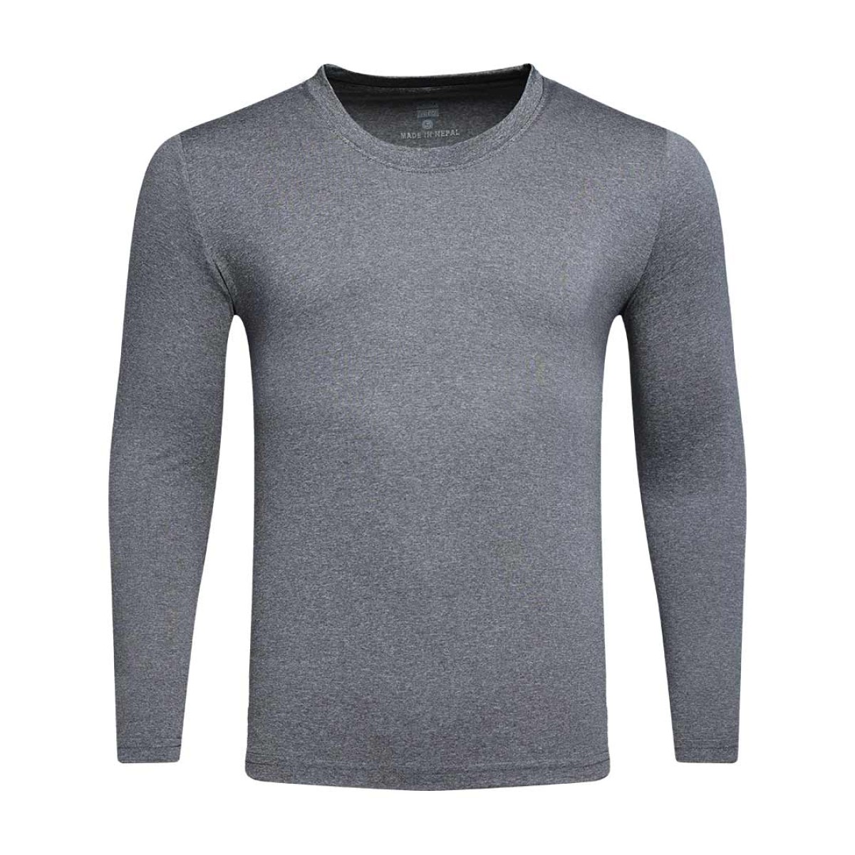A solid grey classic long-sleeve crew neck t-shirt by KTMCTY. Shown flat, the image highlights the breathable, lightweight fabric that makes this simple shirt perfect for casual summer wear 0