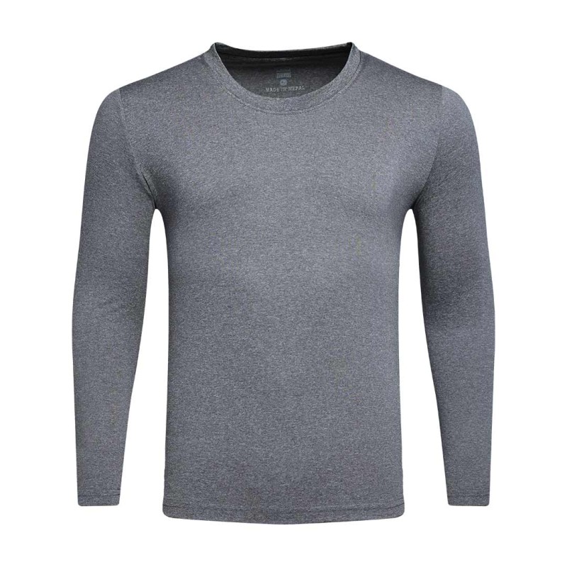 A solid grey classic long-sleeve crew neck t-shirt by KTMCTY. Shown flat, the image highlights the breathable, lightweight fabric that makes this simple shirt perfect for casual summer wear 0