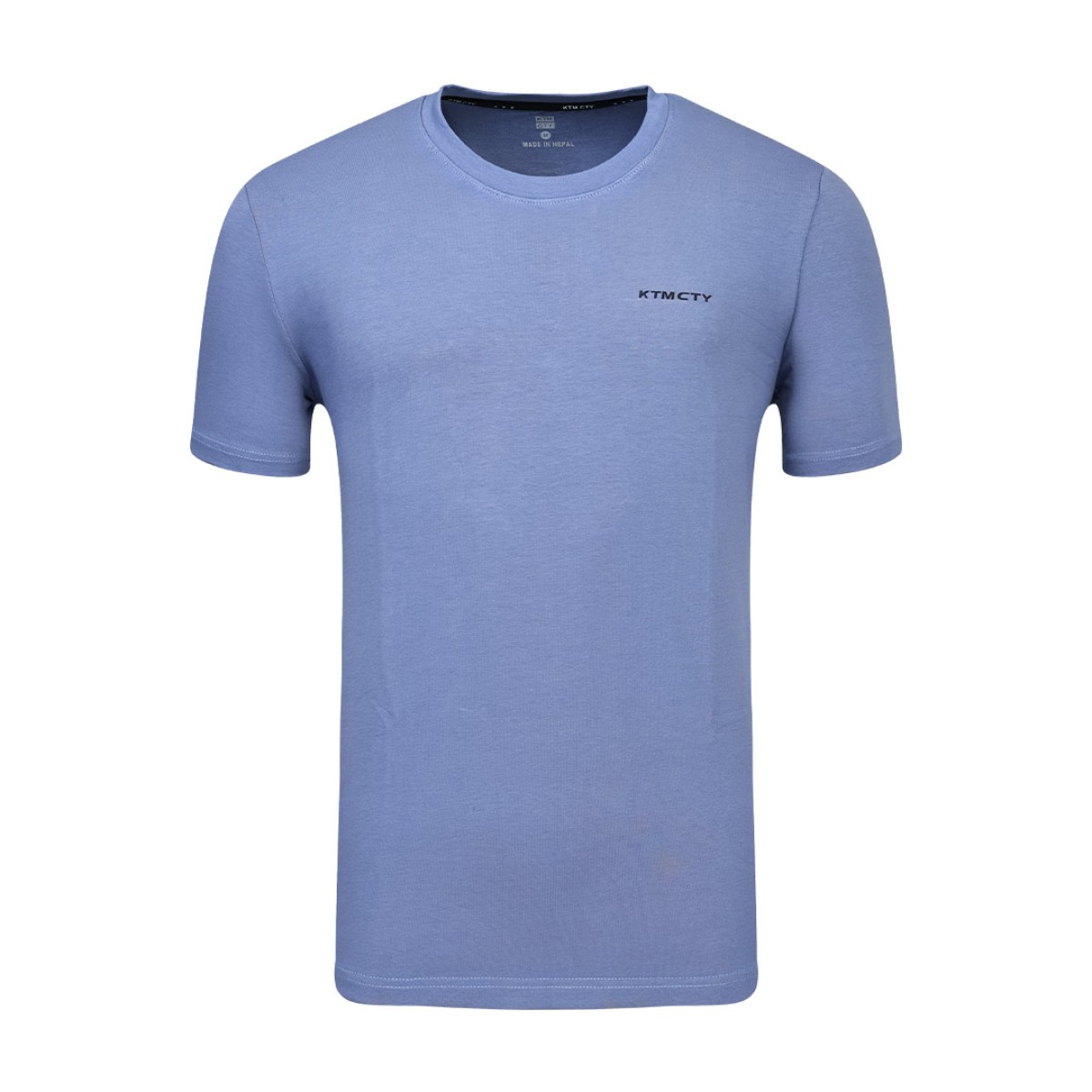 A close-up shot of the mid dark blue green KTMCTY Foundation Tee tshirt. The fine texture of the breathable cotton fabric is visible, along with the clean stitching of this essential summer wear t-shirt. 2