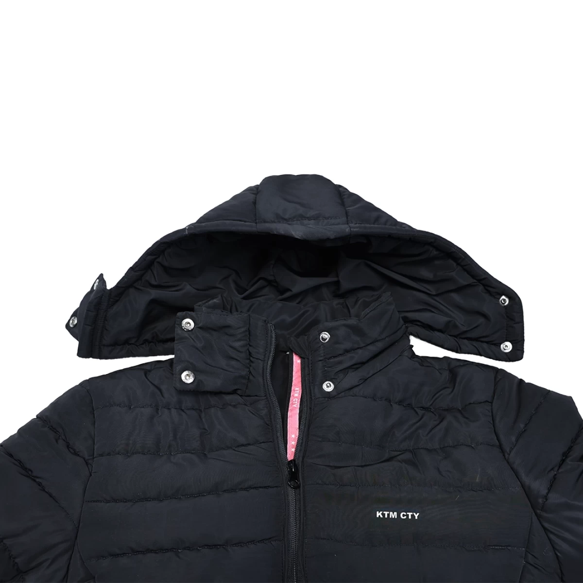 KTM CTY Stella Template Parka Jacket in black with hood and quilted design for winter wear 1